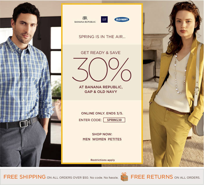 Gap, Old Navy and Banana Republic Save 30 Off at All 3 Brands (Mar 3-5)