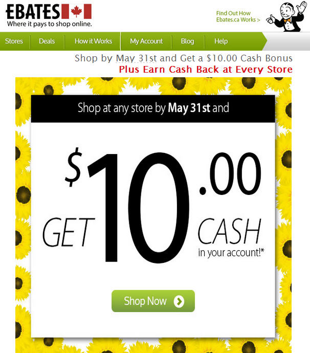 Ebates Get a $10 Cash Back Bonus (Shop By May 31)