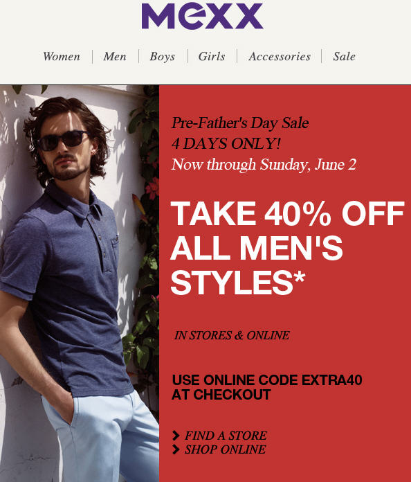 Mexx 40 Off All Men's Styles (Until June 4)