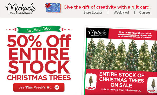 Michael's 50 Off All Christmas Trees (Nov 29-Dec 5)